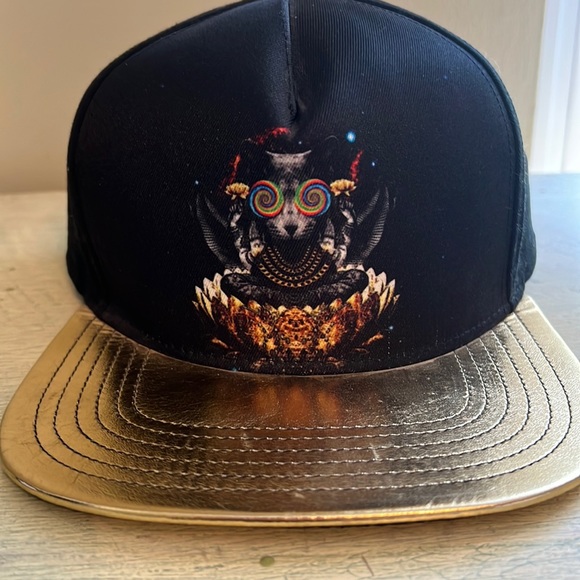 Black and Gold Graphic Snapback Hat - Picture 1 of 5